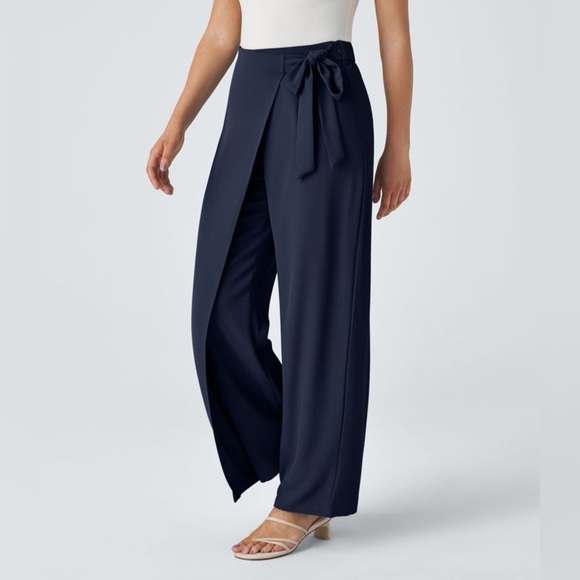 Halara High Waisted Tie Side Invisible Zipper Wide Leg Work Pants Small Tall - Picture 3 of 8